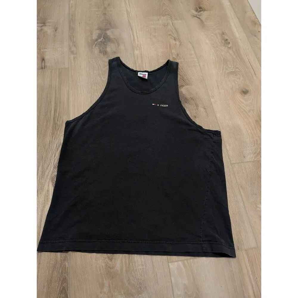 Vintage Tommy Hilfiger Distressed Destroyed Black Tank Y2K Grunge Medium